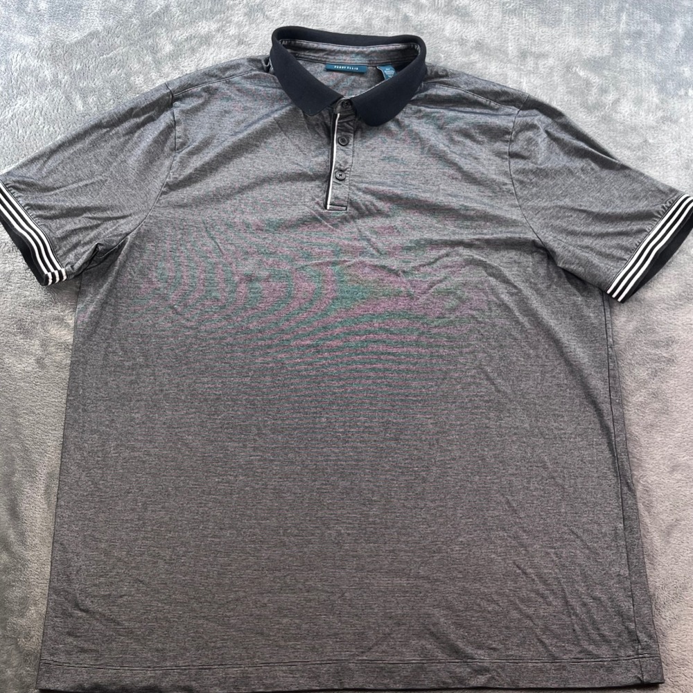 Perry Ellis Mens XLT Polo Shirt Gray Heather Stripe Short Sleeve Tall Big & Tall